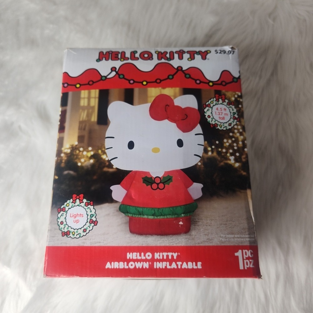 🌟 Hello Kitty Christmas Airblown Inflatable Light Up Red Dress 4.5 ft Sanrio 🌟